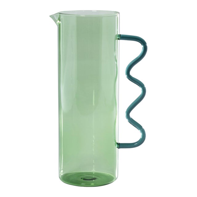 Costa de Sol Glass Wavy Handle Pitcher, Green For Sale