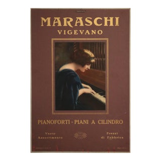 1922 Italian Piano Advertisement Poster - Maraschi Vigevano (Red) For Sale
