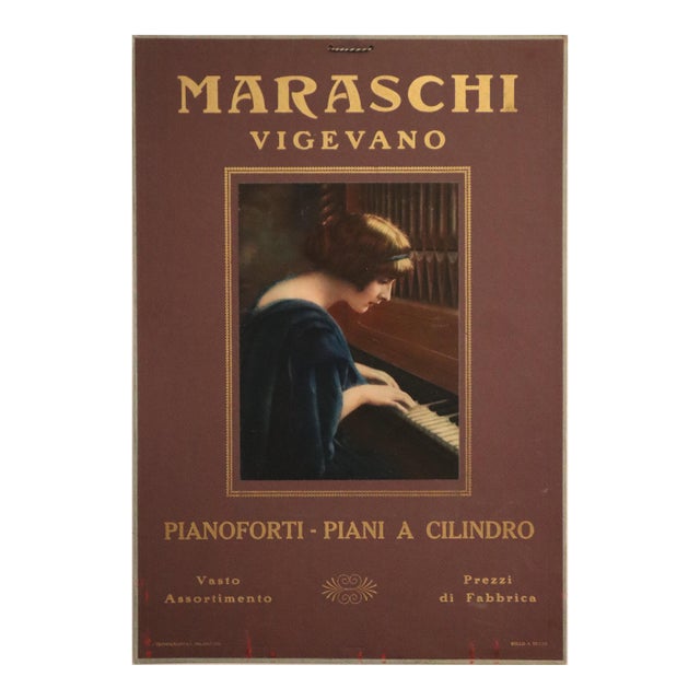 1922 Italian Piano Advertisement Poster - Maraschi Vigevano (Red) For Sale