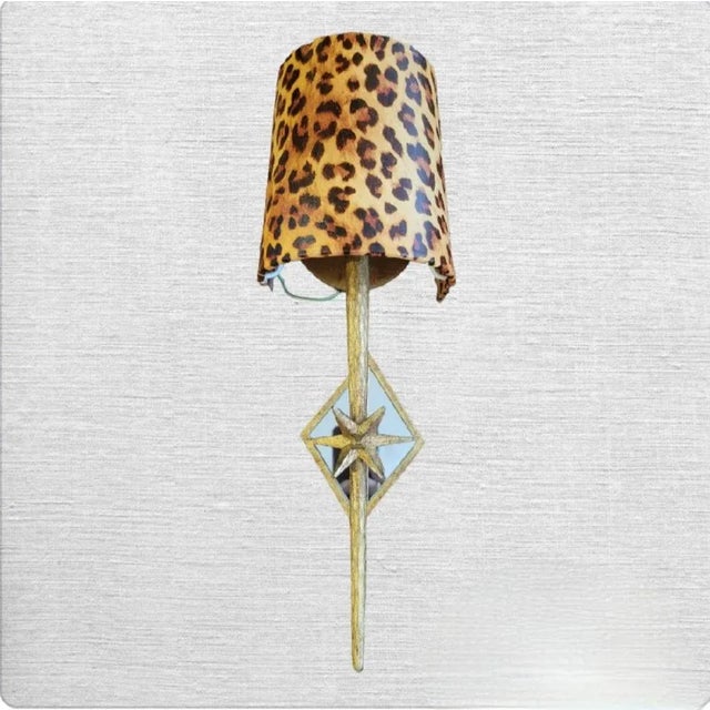 Single Visual Comfort Antique Gold Star Mirrored Wall Lamp Sconce Leopard Shade For Sale - Image 9 of 9