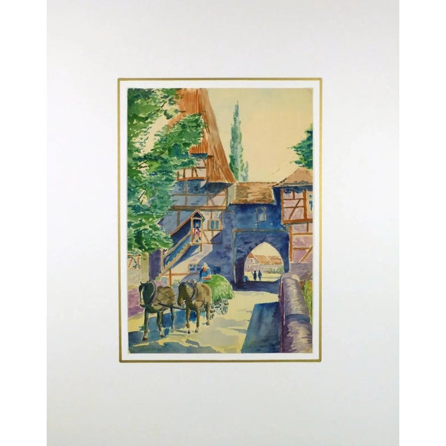 Traditional Laurent, Vintage Watercolor Landscape - the Village Gate Entrance For Sale - Image 3 of 4