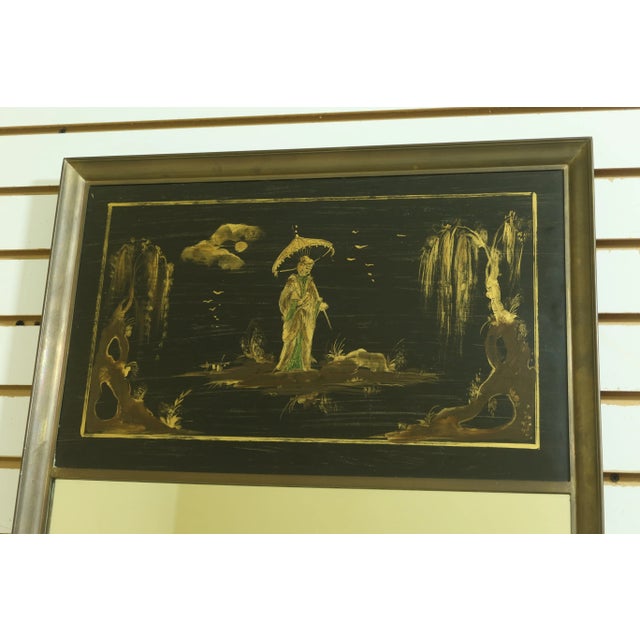 Casa Bisque Italian Brass Frame Chinoiserie Paint Decorator Mirror For Sale In Philadelphia - Image 6 of 10
