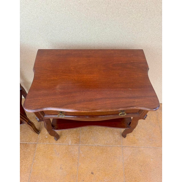 Pair of Spanish Wood Bedside Tables With Drawers and Lower Shelves, 1940s For Sale - Image 11 of 15