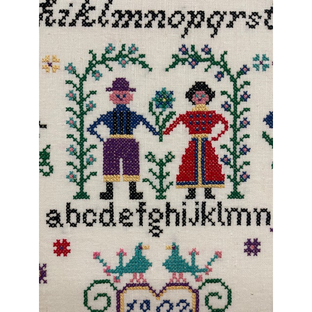 Beige Vintage Hand-Stitched Cross Stitch Alphabet Sampler Needlework Folk Art Textile For Sale - Image 8 of 10