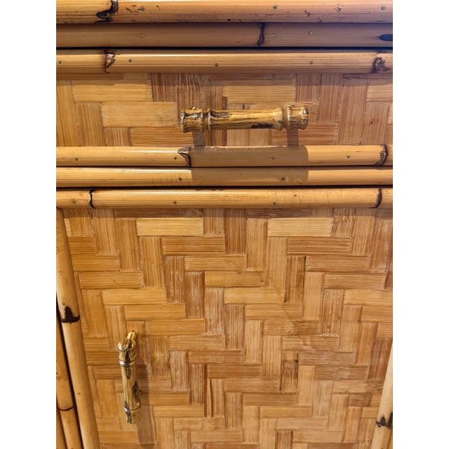 Tan Vintage Woven Rattan Cabinet With Bamboo Handles For Sale - Image 8 of 12