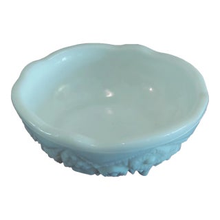 Vintage Mid Century Fentec Pattern Jeannette Glass Co Milk Glass Footed Bowl For Sale