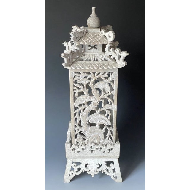 Beige Vintage Hand Carved Openwork Soapstone Chinese Pagoda Lantern Lamp For Sale - Image 8 of 15