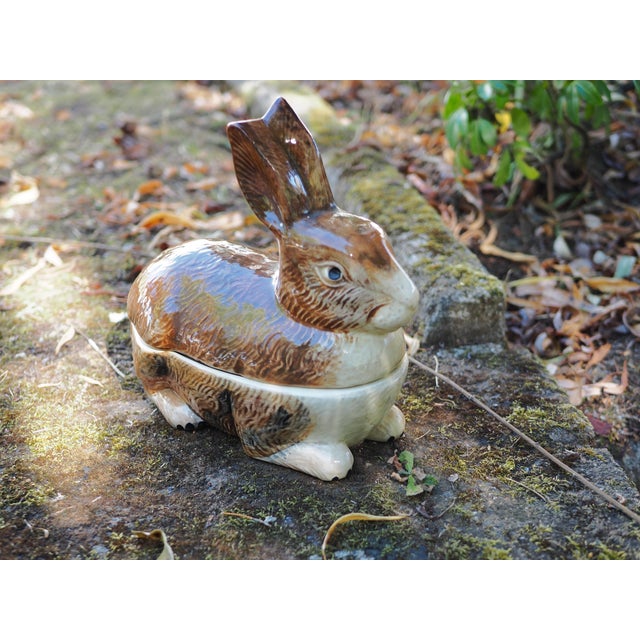 Mid 20th French Caugant Majolica Brown Rabbit Tureen Chairish