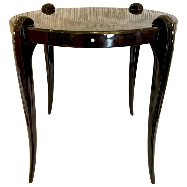 Art Deco High Lacquered Macassar and Mother of Pearl Side Table by Leon Jallot For Sale - Image 14 of 18