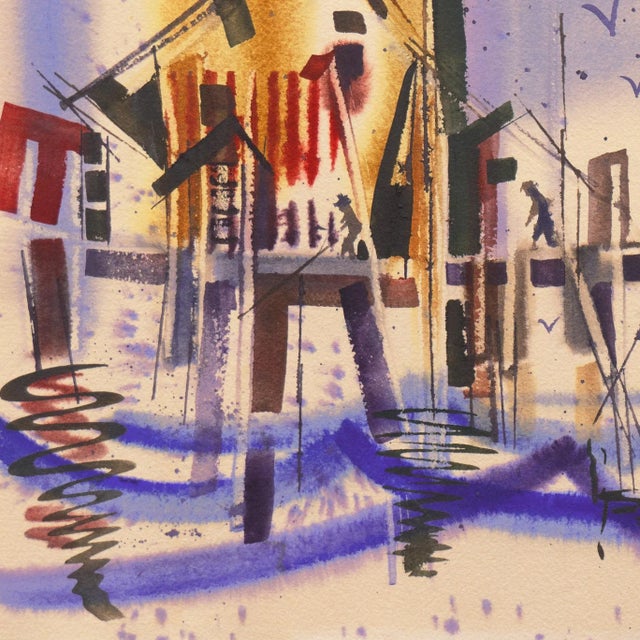 'Fishermen at Monterey Wharf' by Katherine Wengi, Mid-Century Woman Artist, Watercolor Society of Oregon For Sale - Image 4 of 11