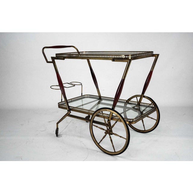 Mid-Century Modern Mid-Century Italian Brass and Glass Bar Cart from Cesare Lacca, Italy, 1950s For Sale - Image 3 of 14