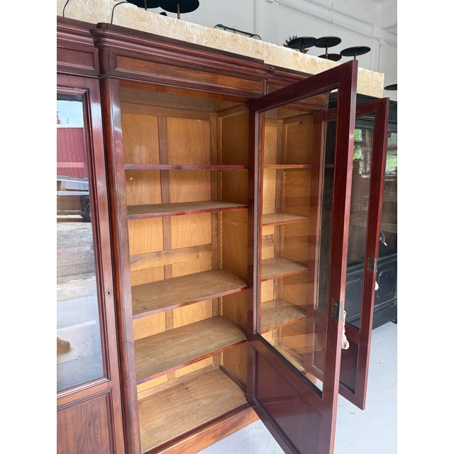 French Late 19th Century Mahogany Three-Door Glass Bookcase With Original Glass & Keys For Sale - Image 15 of 16