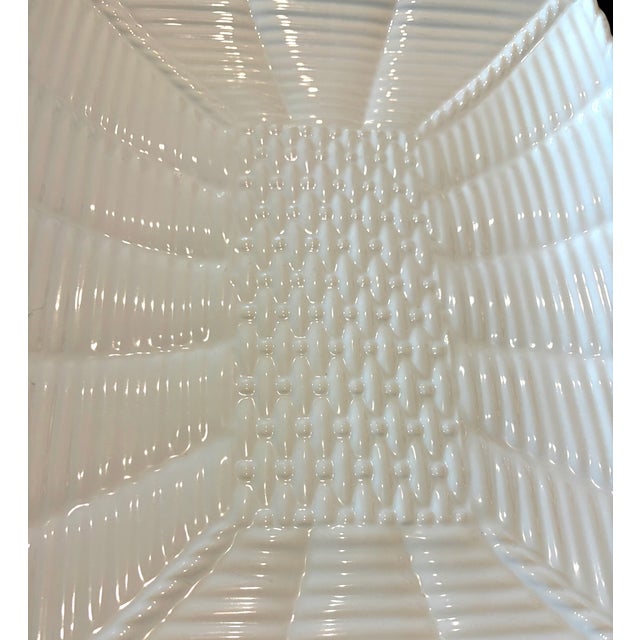 Traditional Large White Serving Platter With Basket Weave Design For Sale - Image 3 of 3