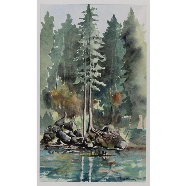 Jacques Noury, Trees Along the Riverbank, Watercolor For Sale - Image 6 of 6