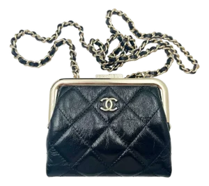 Chanel Brand New Black Crinkled Leather Coin Purse Crossbody Bag