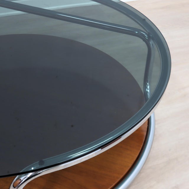 Large Italian Round Chrome and Smoked Glass Coffee Table on Wheels, 1970s For Sale - Image 12 of 13