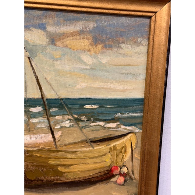 20th Century Oil Painting Seaside Boats For Sale - Image 4 of 6