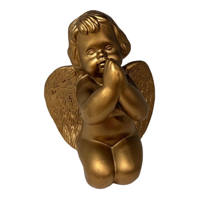 Vintage Caffco Gold Kneeling Praying Angel Cherub Figurine Statue Christ Decor Religious For Sale