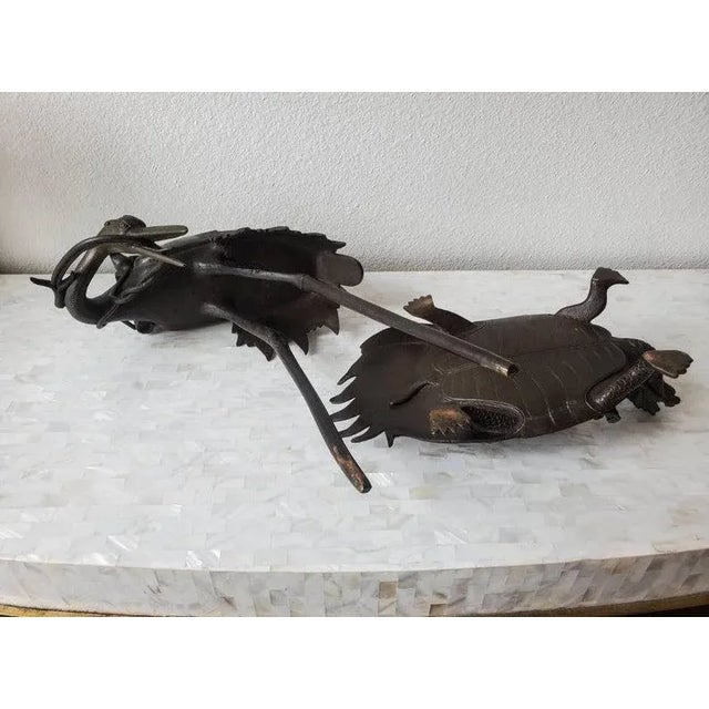 Bronze Mid-Century Japanese Bronze Heron Tortoise Sculpture For Sale - Image 8 of 11
