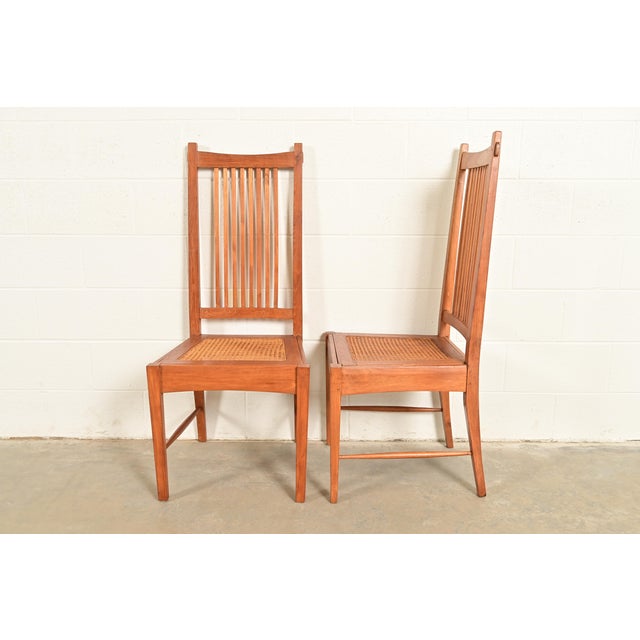 Stickley Style Arts & Crafts Teak and Cane Side Chairs or Dining Chairs, Pair For Sale - Image 10 of 13