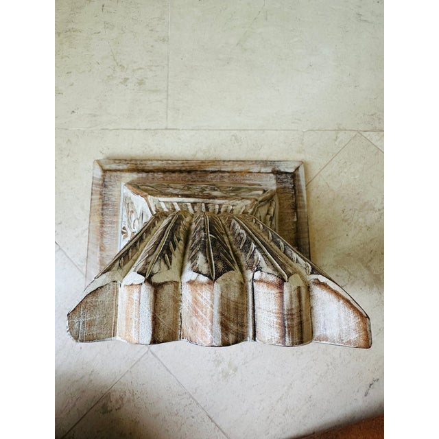 Vintage Handcarved Whitewashed Wood Corbel Wall Shelf For Sale - Image 10 of 14