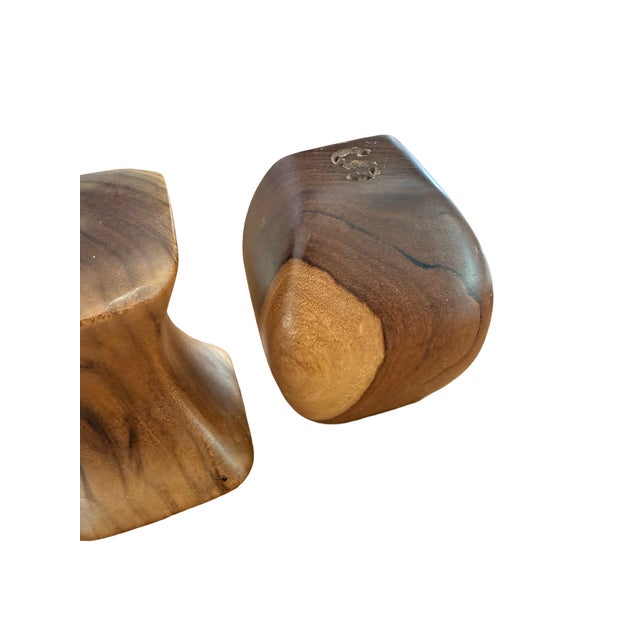 Mid 20th Century Danish Modern Style Sculptural Interlocking Wood Salt and Pepper Shakers For Sale - Image 11 of 11