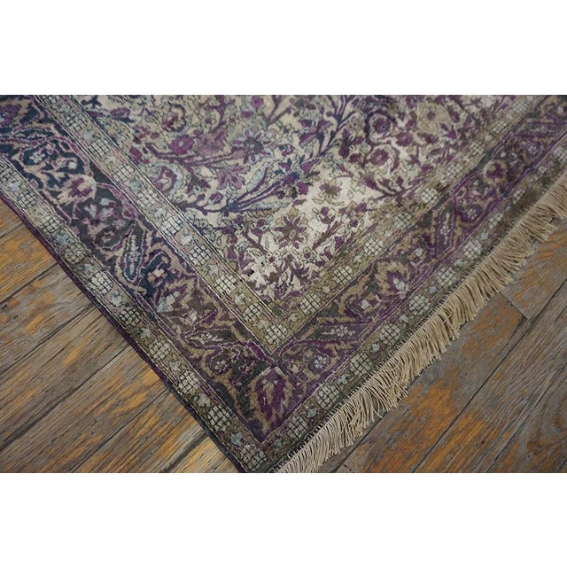 Ivory Color & Purple Details Fine Persian Kashan Hand Knotted Wool & Silk Rug and Geometric Pattern For Sale - Image 10 of 12