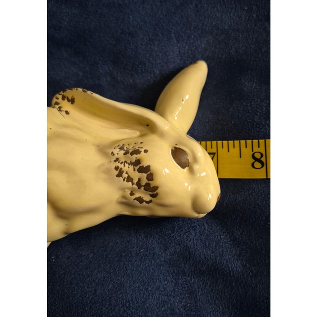 Ceramic Vintage Primitive Folk Art Style Yellowware Sponged Ceramic Rabbit Figurine For Sale - Image 7 of 10