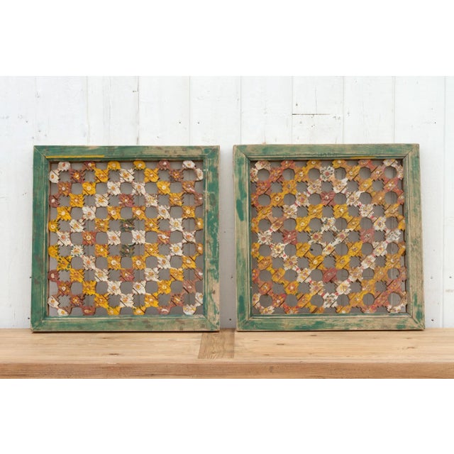 19th Century Set of Two, Antique Multicolor Lattice Windows For Sale - Image 5 of 12