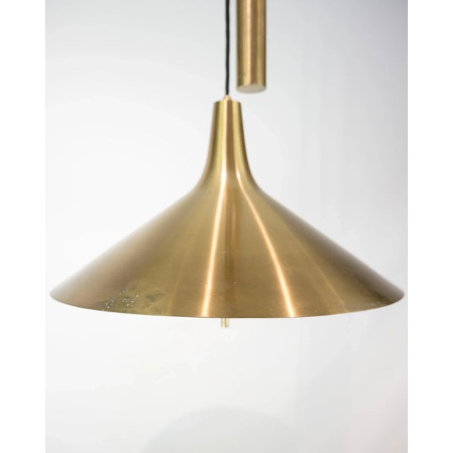 Ceiling Lamp in Brass with Counterweight Pendant attributed to Lyfa, 1960s For Sale - Image 3 of 9