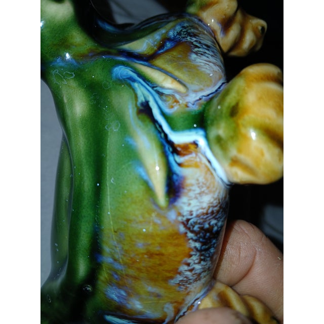 Ceramic Vintage Majolica California Pottery 8 Frog Ceramic Planter Drip Glaze Blue Green Brown For Sale - Image 7 of 10