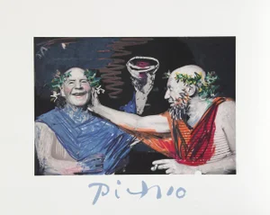 1980s "Photo Rehasse de Picasso et Manuel Pallares" Lithograph After Pablo Picasso