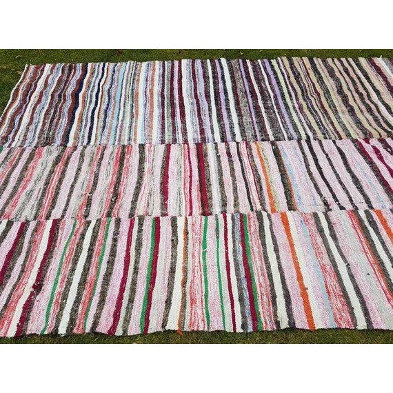 1970s Vintage Turkish Kilim Striped Rug - 7′5″ × 9′10″ For Sale - Image 4 of 6