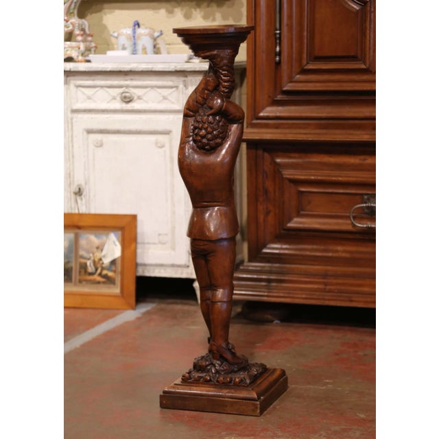 Brown Mid-19th Century French Carved Walnut Pedestal Table With Gentleman Sculpture For Sale - Image 8 of 11