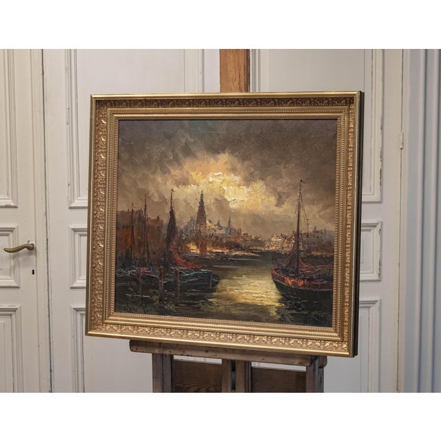 Peter Brouwer, with Scene of Amsterdam Montelbaanstoren, 1960s, Oil on Canvas For Sale - Image 7 of 9