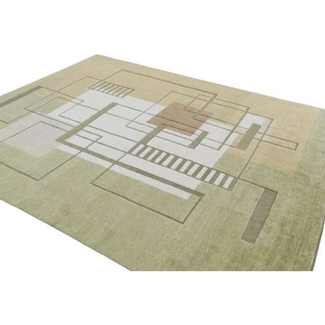 2010s Rug & Kilim’s Scandinavian Style Rug in Green With High-Low Geometric Patterns For Sale - Image 5 of 8