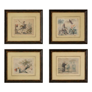 Figurative Composition, 19th Century, Watercolor Drawings on Paper, Framed, Set of 4 For Sale