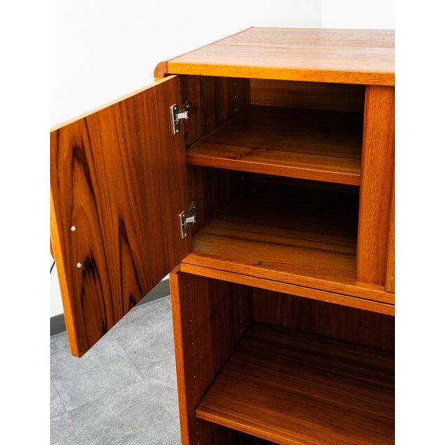 Mid Century Danish Modern Bookshelf Cabinet Teak Shelves Doors MCM Shelf 2 Pc For Sale - Image 12 of 12