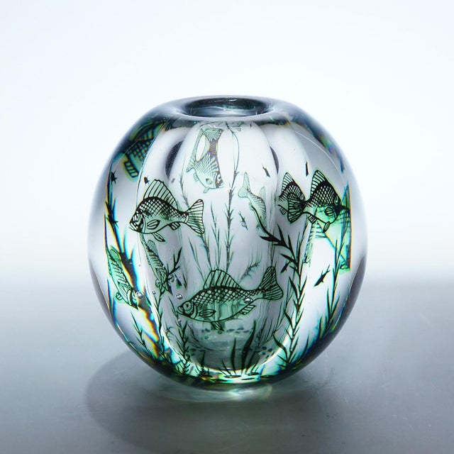 Vintage Fish Graal Vase by Edward Hald for Orrefors, Sweden A vintage vase of the Graal series designed by Edward Hald for...