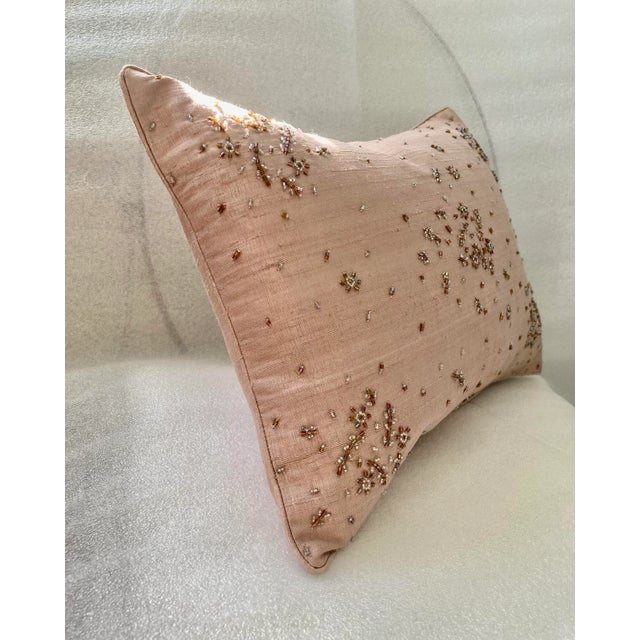 2010s Mini Floral Decorative Beaded Pale Pink Silk Pillow Cover For Sale - Image 5 of 7