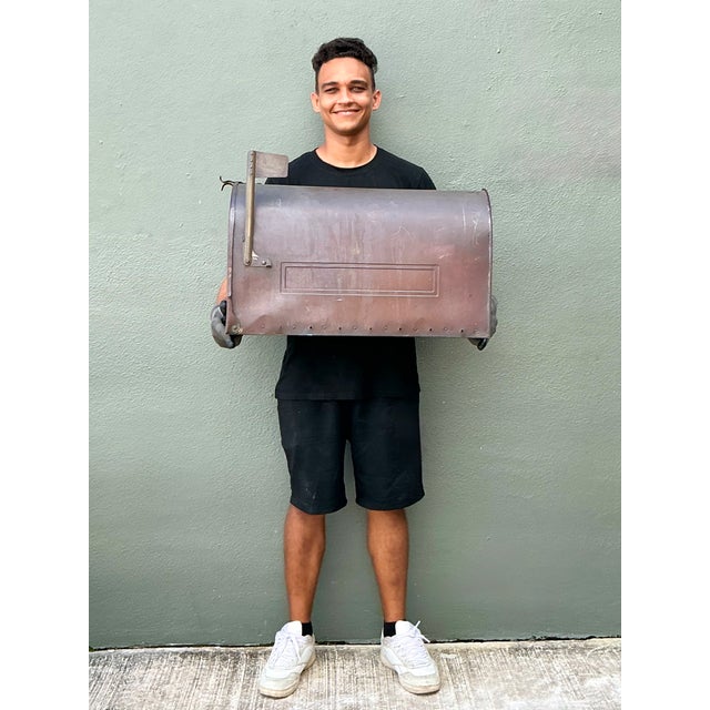 Vintage Monumental Copper Mailbox With Flag For Sale - Image 9 of 12