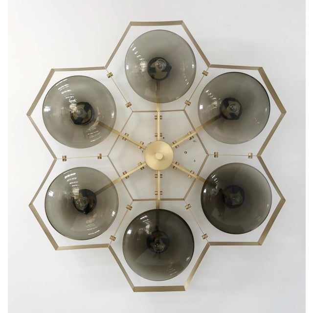 Fabio Ltd 21st Century Hive Satin Brass Smoky Murano Flush Mount by Fabio LTD For Sale - Image 4 of 9