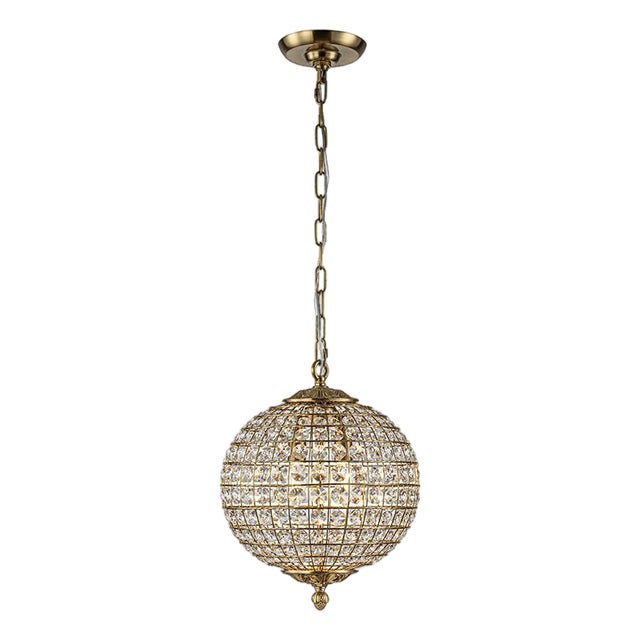 Vintage Aloadecor 2-Light W12 In. Warm Brass Globe Chandelier Small Crystal Chandelier Cage-Style Shade Pendant Light For Sale