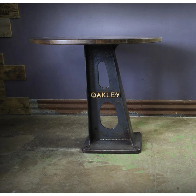 Industrial 1930s Vintage Cast Iron Machine Base Oak Pub Table For Sale - Image 3 of 6