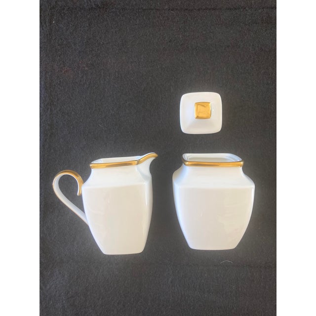 2000 - 2009 Lenox Eternal White Dimension II Collection Sugar Creamer Set With Gold Accent For Sale - Image 5 of 7