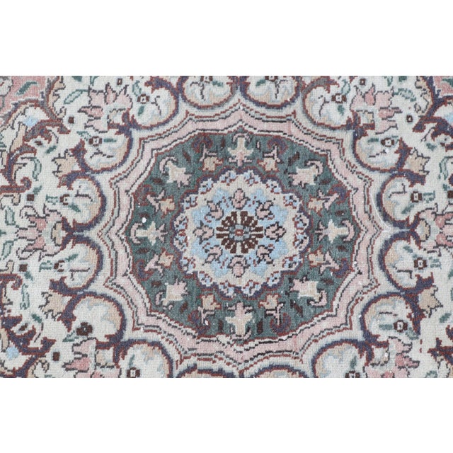 Textile Versatile Vintage Hand-Knotted Light Blue Turkish Medallion Wool Rug - 6.9 X 10 Ft For Sale - Image 7 of 10