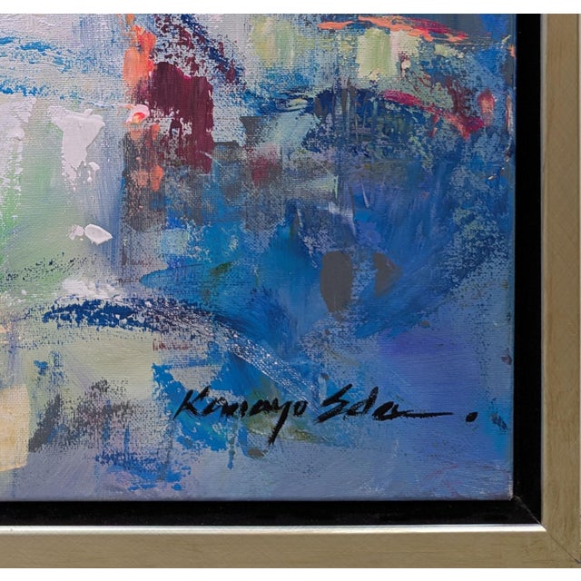 18in X 22in Modern Contemporary Framed Blue Abstract on Canvas. For Sale - Image 4 of 4