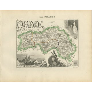 Antique Map of Orne by Vuillemin, Normandy, France, 1850 For Sale