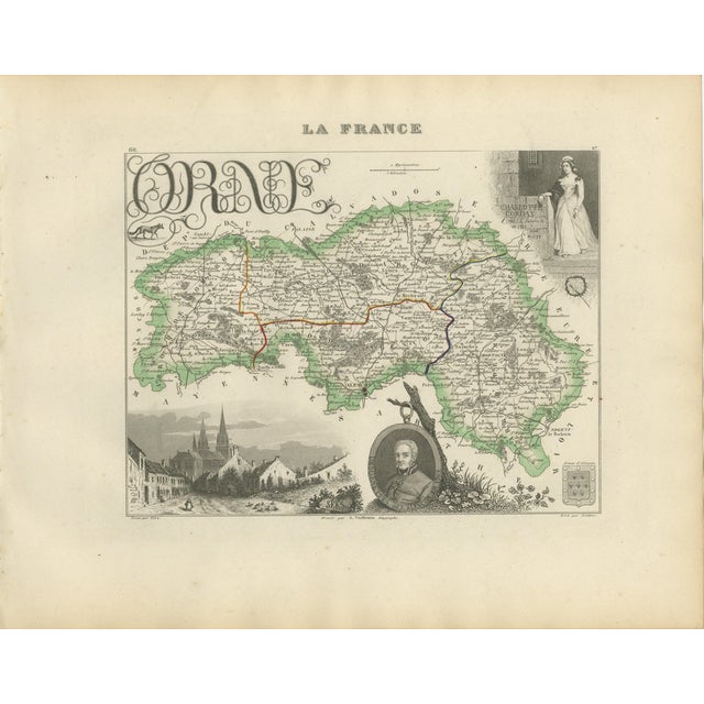 Antique Map of Orne by Vuillemin, Normandy, France, 1850 For Sale