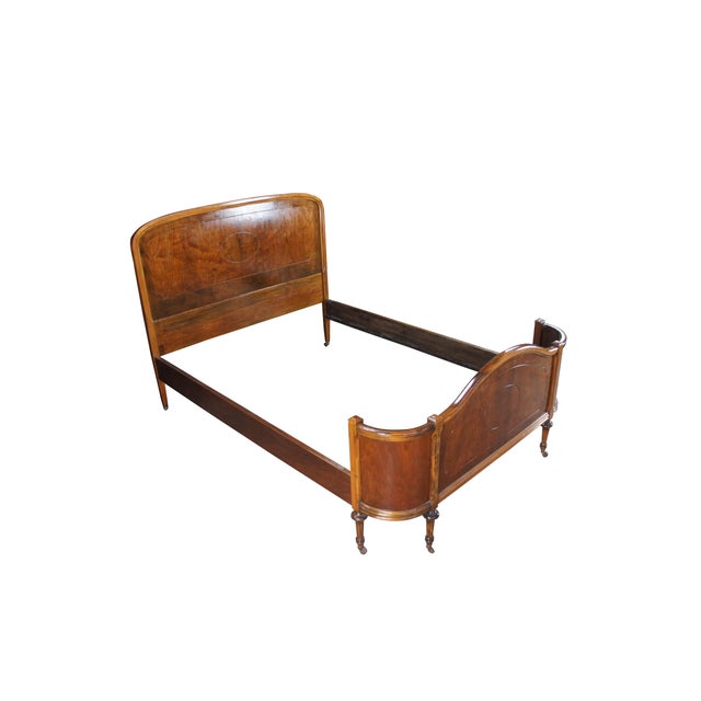 French Antique French Louis XVI Burl Walnut Full Size Bed W Wrap Around Footboard For Sale - Image 3 of 13